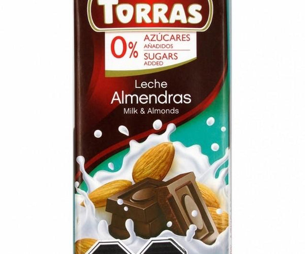 Barra de Chocolate de Leche con Almendras, sin Azúcar Añadida y sin Gluten, 75 g