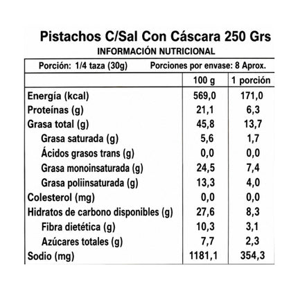 Pistachos Tostado Con Sal, 250g