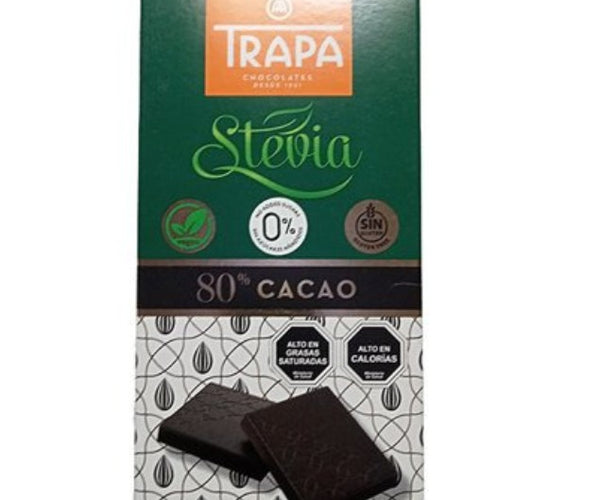 Barra de Chocolate 80% Cacao con Stevia, 80 g