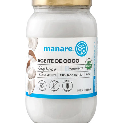 Aceite de coco orgánico, Sin Gluten, 1000 ml.