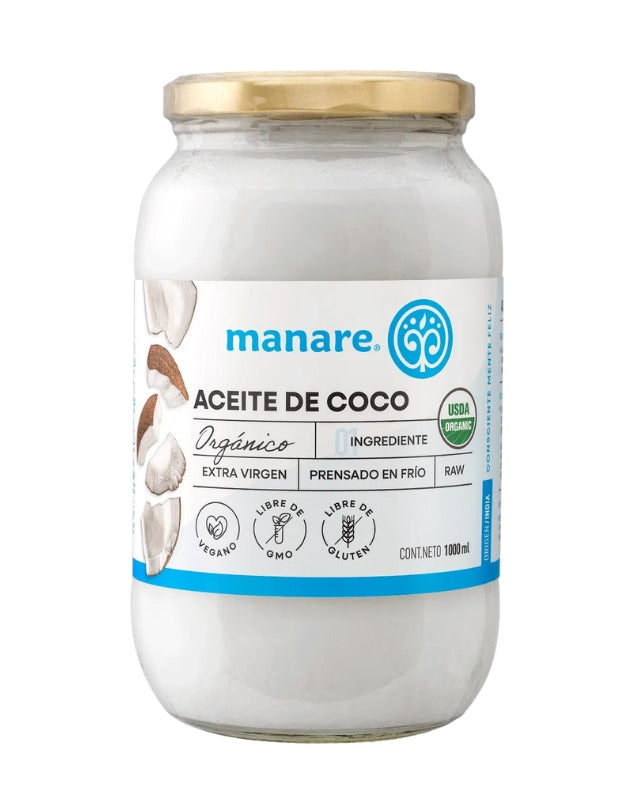 Aceite de coco orgánico, Sin Gluten, 1000 ml.