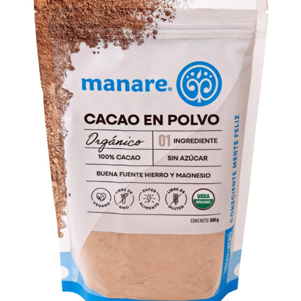 Cacao en Polvo Orgánico, Sin Gluten, 500 g