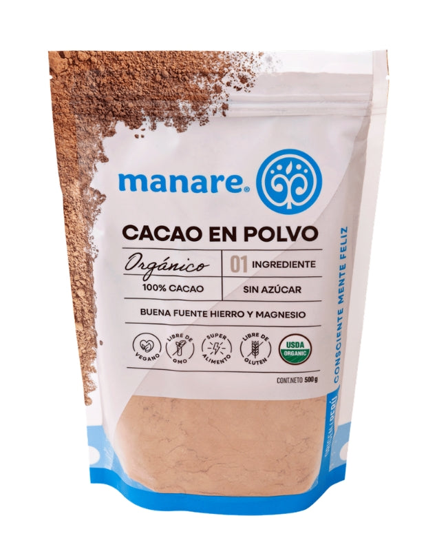 Cacao en Polvo Orgánico, Sin Gluten, 500 g