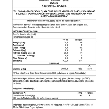 Vitamina C Liposomal, 150 ml.