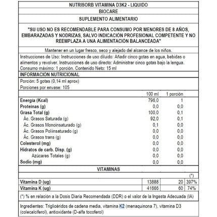 Nutrisorb D3 + K2, Vitaminas, 15ml