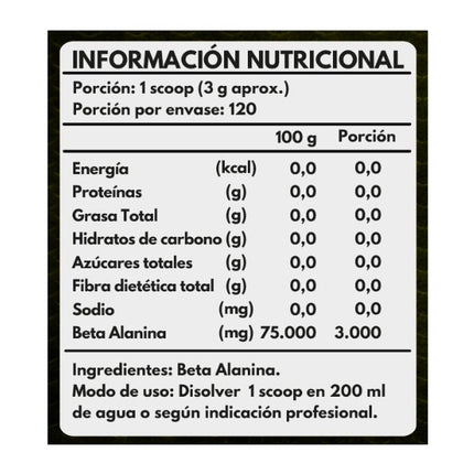 Beta Alanina 360 gr, 120 porciones