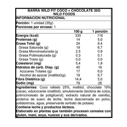 Pack de Barras Wild Fit, Coco y Chocolate, 16 u.