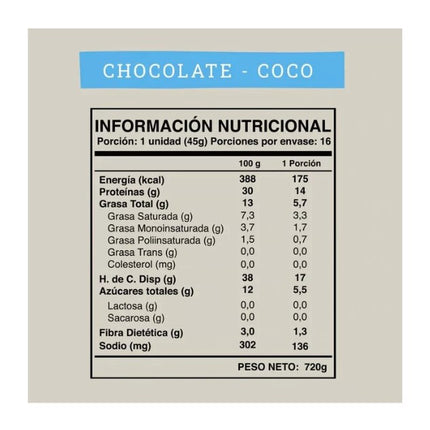 Barras Proteina Pack 16 un, Veganas, Chocolate Coco, 45g