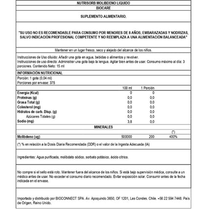 Nutrisorb Molibdeno Liquido, 15ml