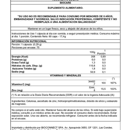 Ascorbato de Zinc, 60 cápsulas