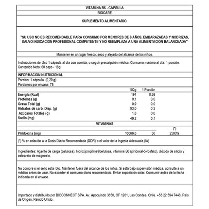 Vitamina B6, 60 cápsulas.