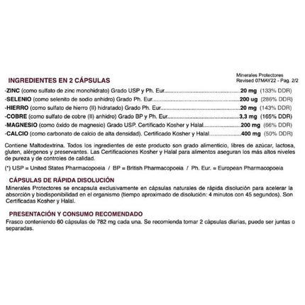 Minerales Protectores, 782mg, 60 cáps.