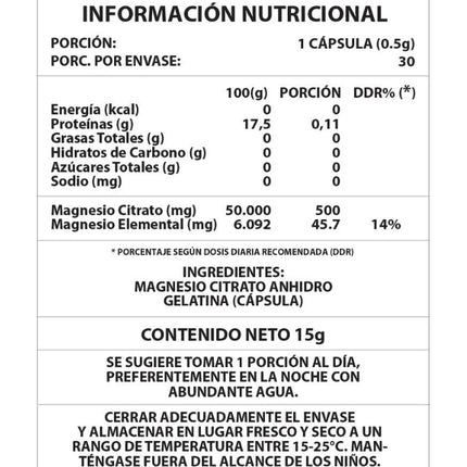Citrato de Magnesio, 500 mg, 30 caps.