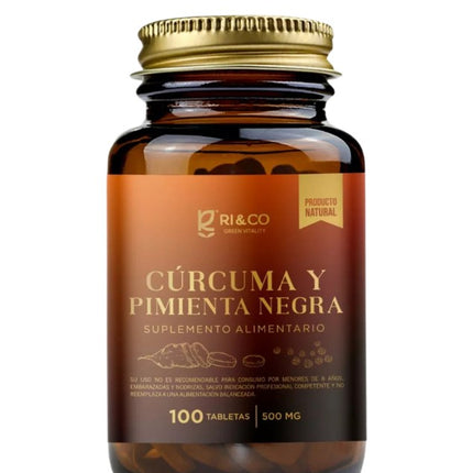 Cúrcuma y Pimienta Negra, 500 mg, 100 Tabletas