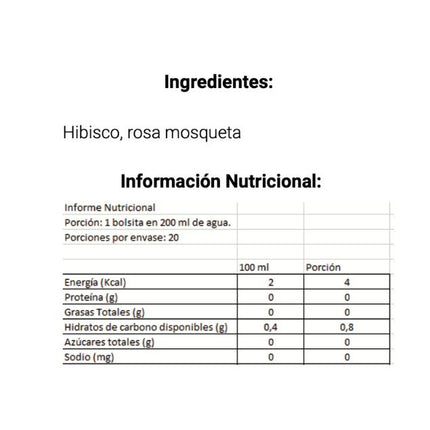 Té de Jamaica (Hibisco) sin Stevia, 20 u
