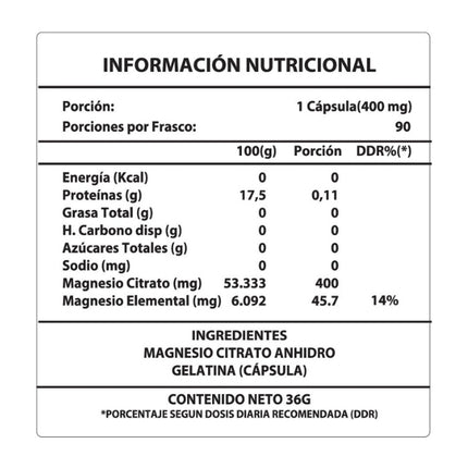 Citrato de Magnesio, 400 mg, 90 caps.