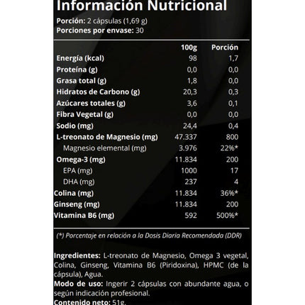 Super Mente, Magnesio L-Treonato, Omega 3, Colina, Ginseng, 60 caps