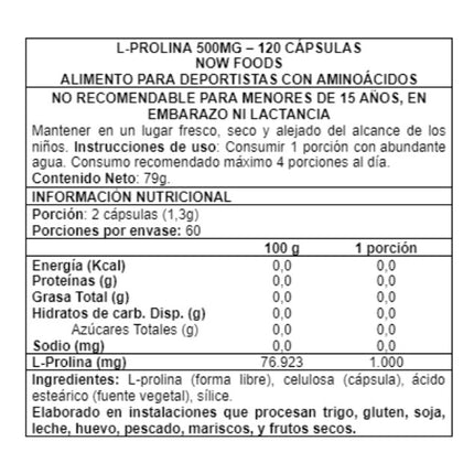 L-Proline, 500 mg, 120 caps