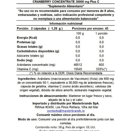 Cranberry Concentrado 30000 mg + Vitamina C. 90 caps