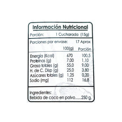 Bebida de Coco en Polvo, 250 gr.