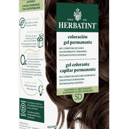 Tintura Permanente Natural, Castaño Claro Dorado 5D, 170 ml