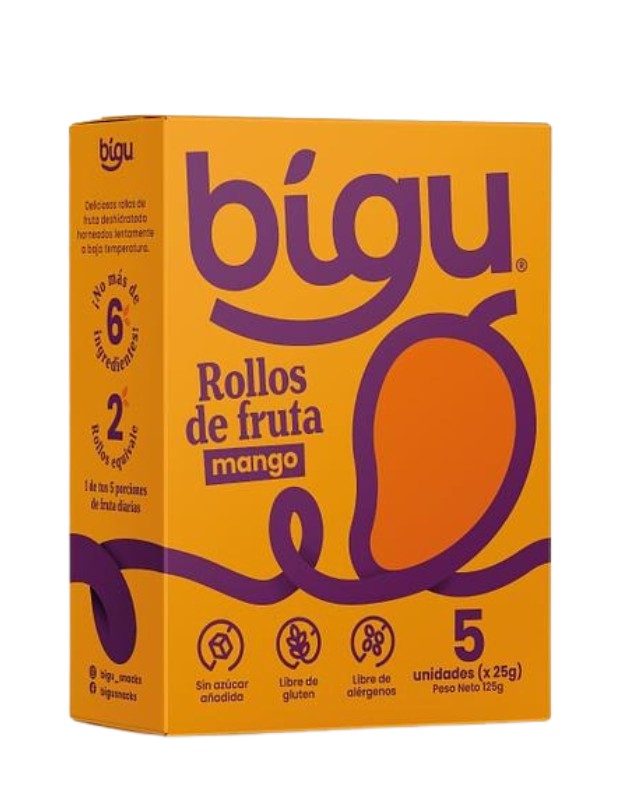 Pack 5 unidades Rollos de Fruta Mango, 125 g.