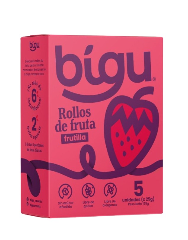 Pack 5 unidades Rollos de Fruta Frutilla, 125 g,