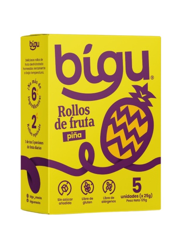 Pack 5 unidades Rollos de Fruta Piña, 125 g.