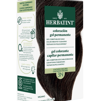 Tintura Permanente Natural, Castaño Oscuro, 3N. 170 ml