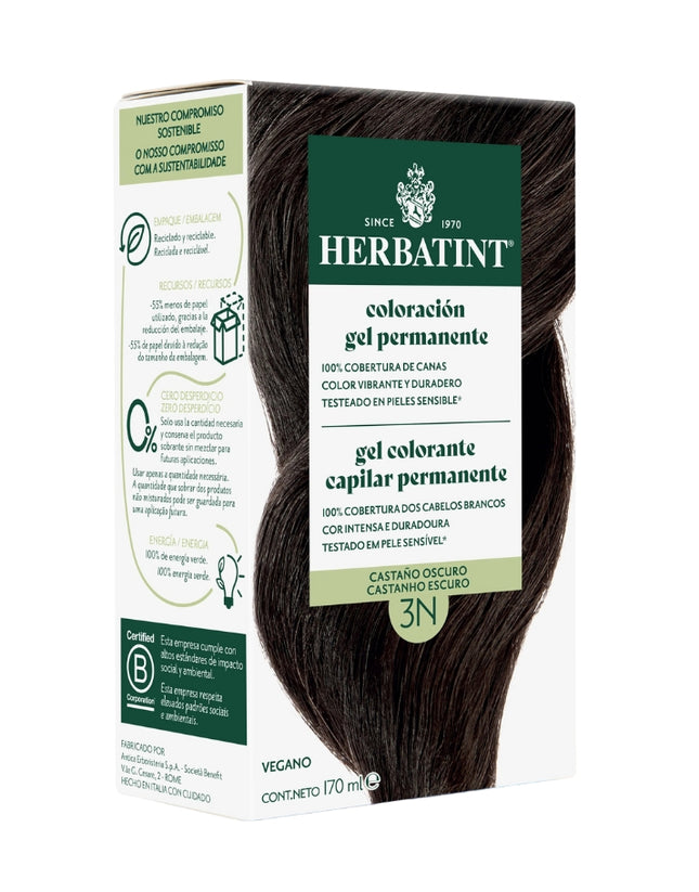 Tintura Permanente Natural, Castaño Oscuro, 3N. 170 ml