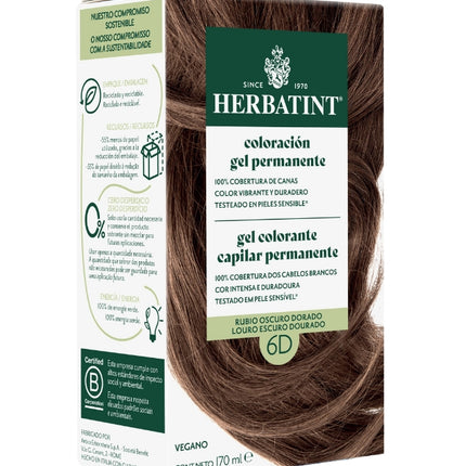Tintura Permanente Natural, Rubio Oscuro Dorado, 6D. 170 ml