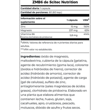 ZMB, Zinc, Magnesio Y Vitamina B6, 60 caps.