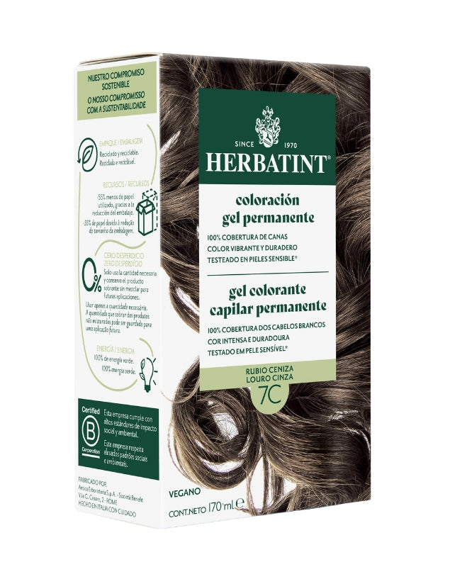 Tintura Permanente Natural, Rubio Ceniza, 7C. 170 ml