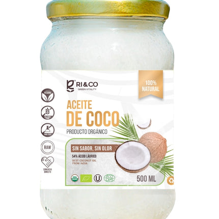 Aceite de Coco Orgánico, Sin Sabor Y Sin Olor, 500 ml