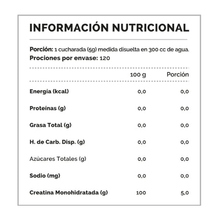Creatina Monohidratada, Sin Sabor, 600grs