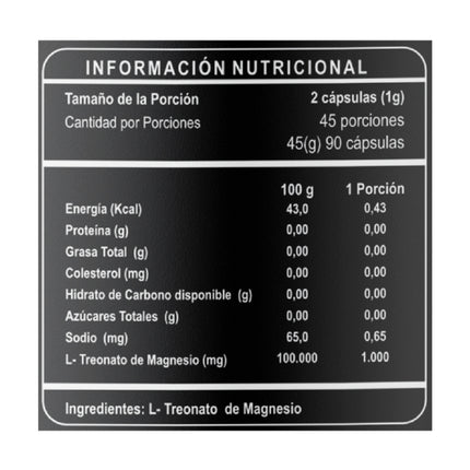 L-Treonato de Magnesio, 500mg, 90Caps.