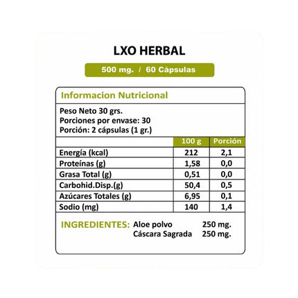 LXO Herbal, Aloe, 500 mg, 60 caps