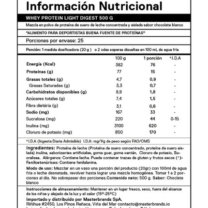Whey Protein, Chocolate Blanco, 500 g
