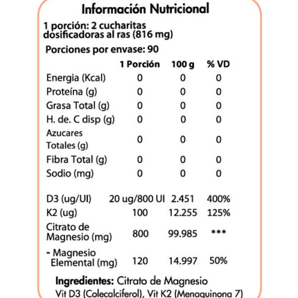 D3, K2 Y CItrato De Magnesio, 90 porciones