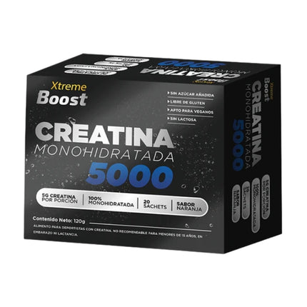 Creatina Monohidratada 5000, Sabor Naranja, 20 Sachet