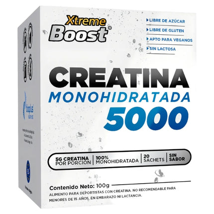 Creatina Monohidratada 5000, Sin Sabor, 20 Sachet