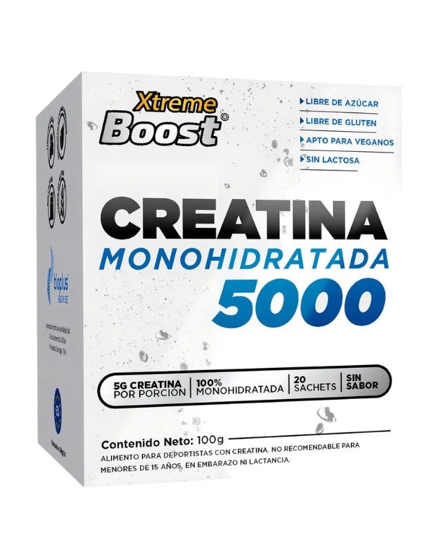 Creatina Monohidratada 5000, Sin Sabor, 20 Sachet