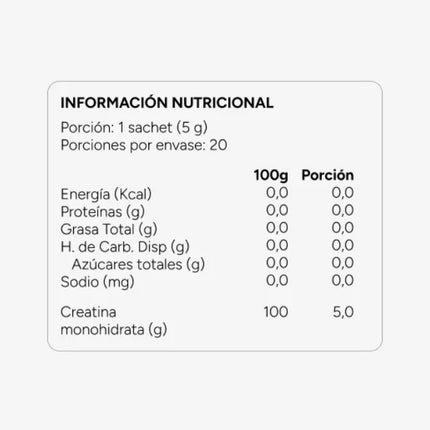 Creatina Monohidratada 5000, Sin Sabor, 20 Sachet