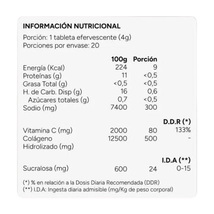 Colágeno Hidrolizado + Vitamina C, Sabor Frutilla, 20 tabletas
