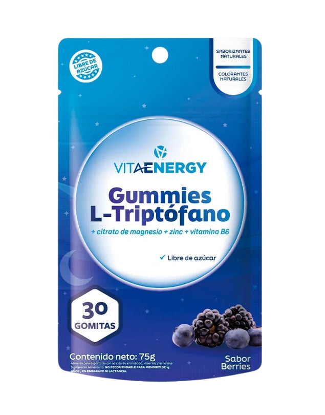 Gomitas De L-Triptofano + Citrato De Magnesio + Zinc + Vitamia B6, Sabor Berries, 30 gomitas