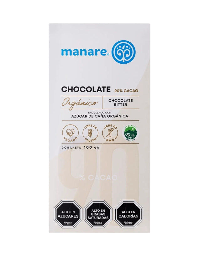 Barra de Chocolate, Sin Azucar, Organico, 90% Cacao, 100g