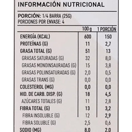Barra de Chocolate, Sin Azucar, Organico, 90% Cacao, 100g