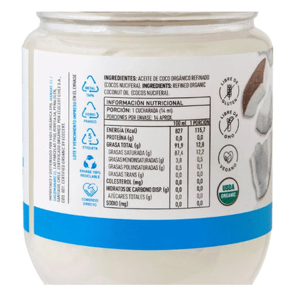 Aceite de Coco, Sin Olor, Sin Sabor, Organico, 200ml