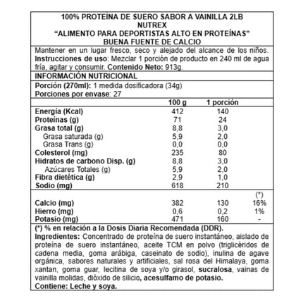 100% Whey Protein, Sabor Vainilla, 2lb.