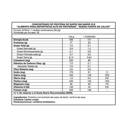 WPC80 100% Whey Protein, Sin Sabor, 2lbs